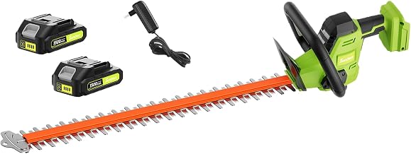 SUNCHERS 20V Max Hedge Trimmer Cordless, 22 Inch Tree Trimmer with 2 Batteries and Charger, Handheld Electric Trimmers, Grass Shrub Pruning Cutter, Lightweight & Compact Hedge Shear for Garden, Lawn