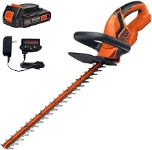 BLACK+DECKER 20V MAX Cordless Hedge Trimmer, Battery and Charger Included, 22 Inch Steel Blade Lightweight Bush Trimmer, Soft Grip, Less Vibration (LHT2220)