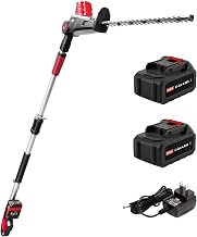 MZK 20V MAX 23-inch Cordless Pole Hedge Trimmer Attachment, 8-Feet Reach, Electric Hedge Trimmer with Extension Pole, Multi-Angle, for Garden Lawn Trimming(2x4.0Ah Batteries and Charger Included)