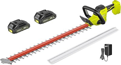 22 inch Hedge Trimmer Cordless with 2 Battery and Charger, 20V Handheld Electric Hedge Cutter with Dual-Action Blades, Lightweight Bush Trimmer Pruning Shears Brush Cutter Shrub for Garden Yard Tools
